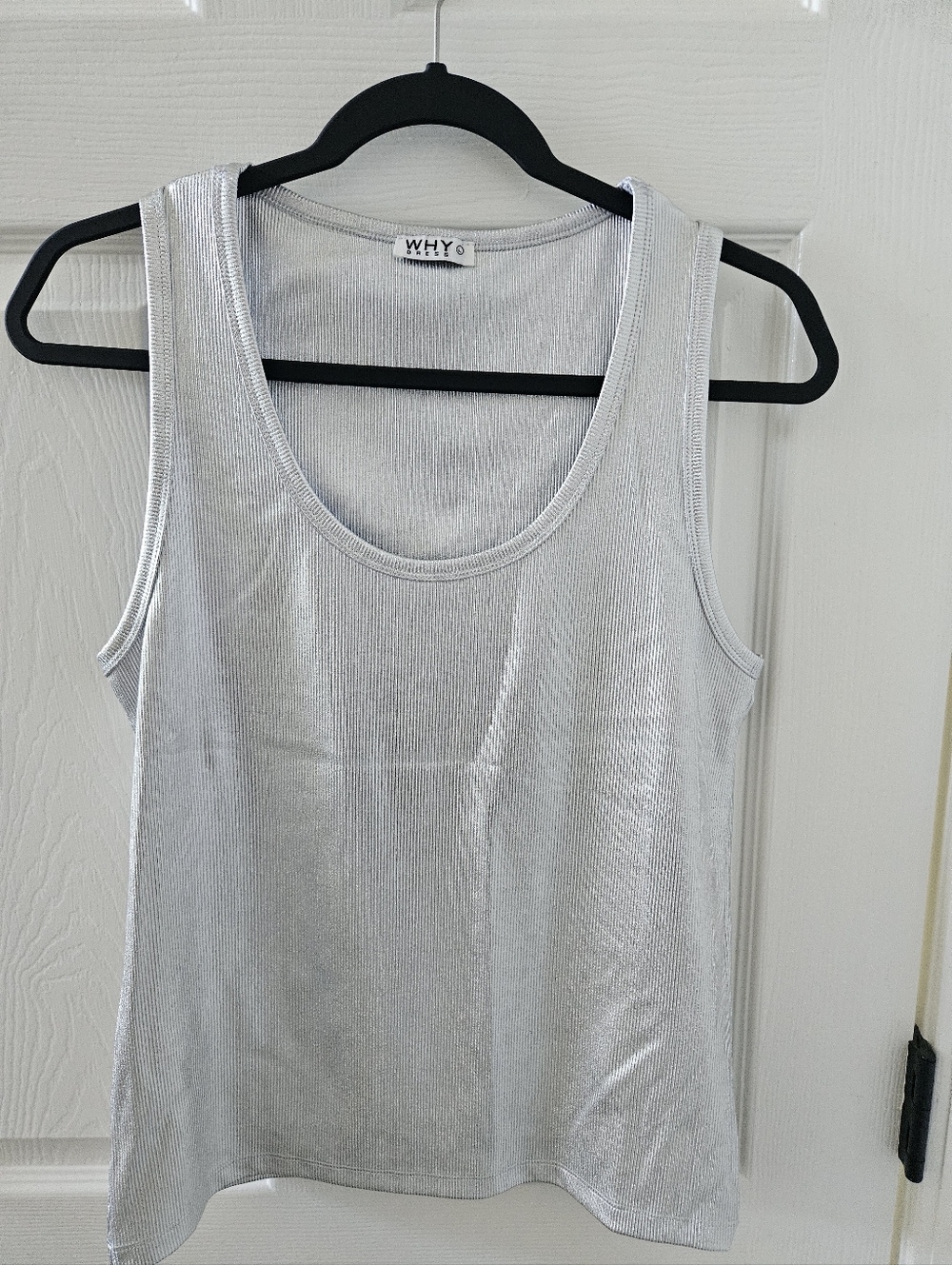 WHY DRESS Silver Metallic Ribbed Tank Top - Size Large